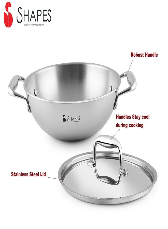 Shapes Stainless Steel Tri-ply All Cooktop Wok (Kadhai) with Lid, Size 28 cm. Capacity 3.8 LTR - Image 2